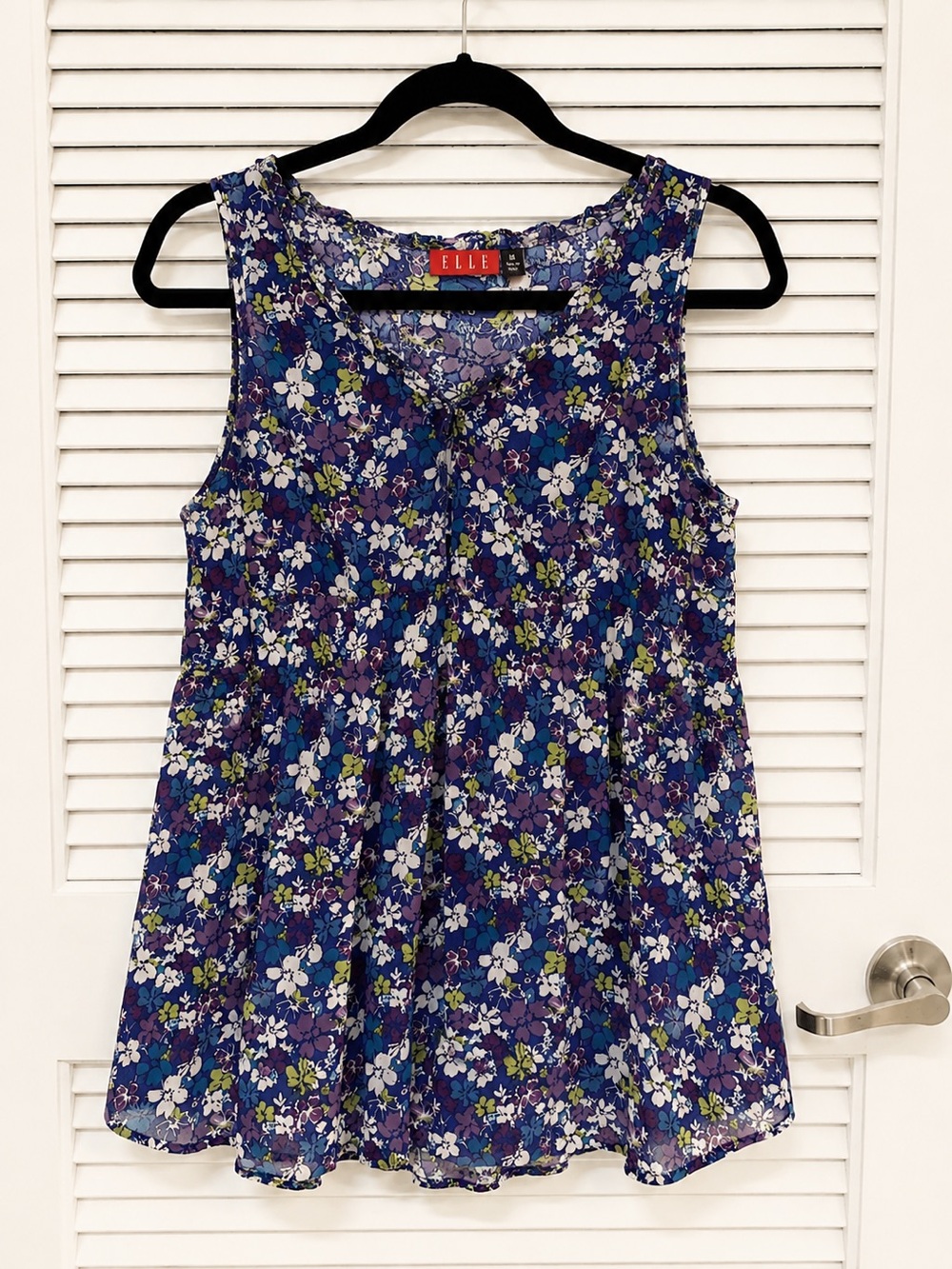 ELLE Floral Sleeveless Babydoll Blouse Purple Blue Top